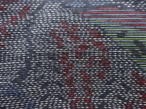 アンティーク　抽象地紙に草花模様織り出し本場泥大島紬着物